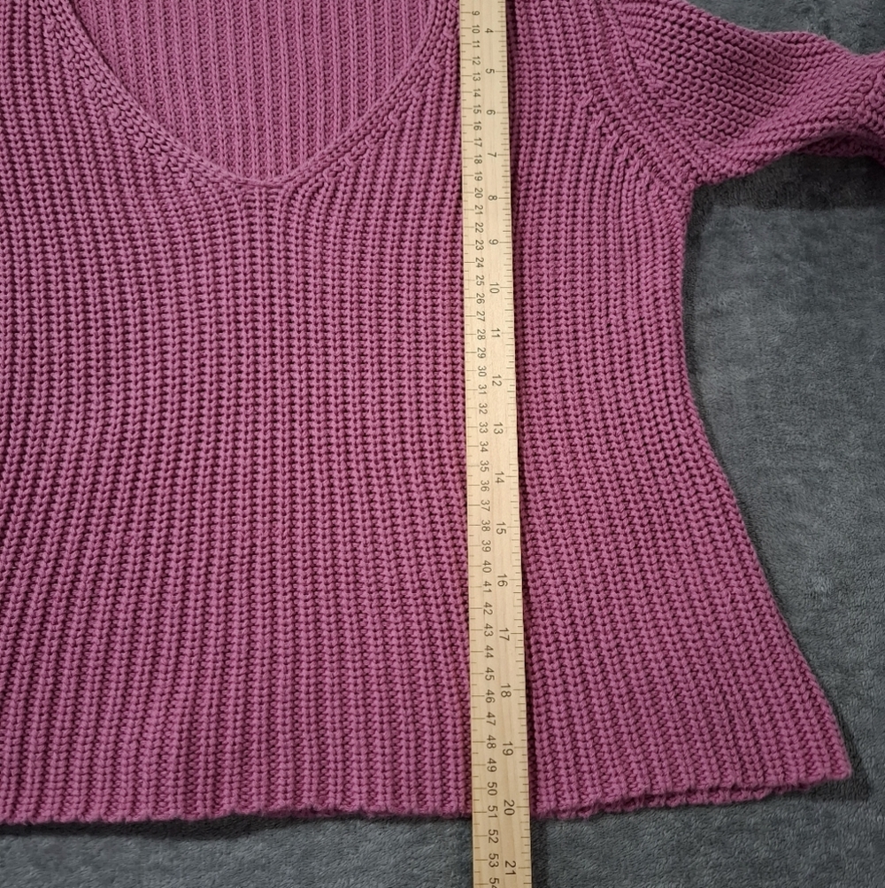 Free People Pink Textured Knit Top Rose Pink Damsel Bell Sleeve V-Neck Boho Sz S - Picture 9 of 12